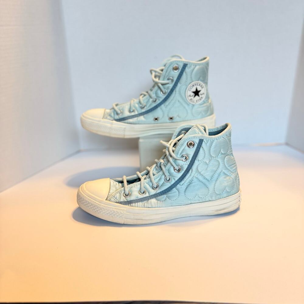 Converse Chuck Taylor High Top light Teal Blue Heart Quilted Shoes Womens 6 - Picture 7 of 9